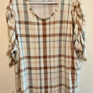 Fred David Brown and Tan Ruffled Boxy Blouse 3X